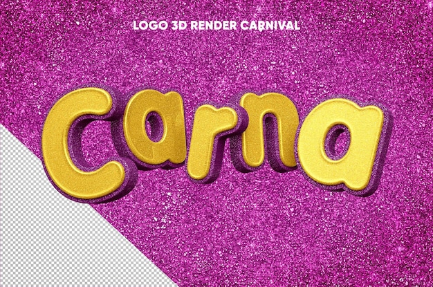 Logotipo de carna de renderizado 3d con textura realista de brillo lila con amarillo