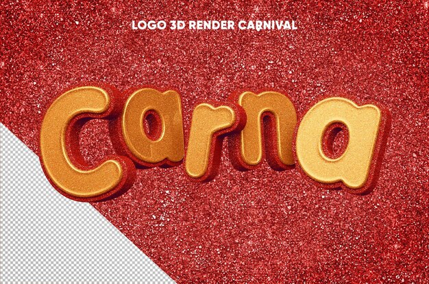 Logotipo de carna de renderizado 3d con textura realista de brillo rojo y naranja