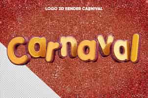 PSD gratuito logotipo de carnaval de renderizado 3d con textura realista de brillo rojo con naranja