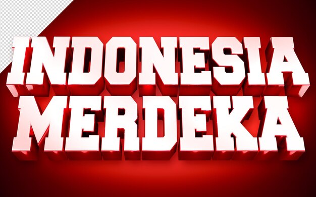 El logotipo del modelo 3D de Indonesia merdeka en fondo rojo