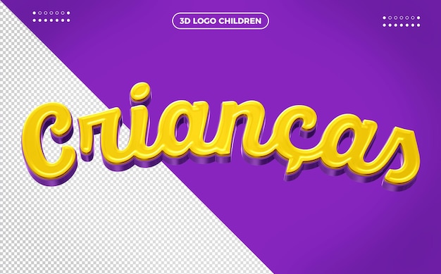 Logotipo de niños 3d aislado sobre fondo lila