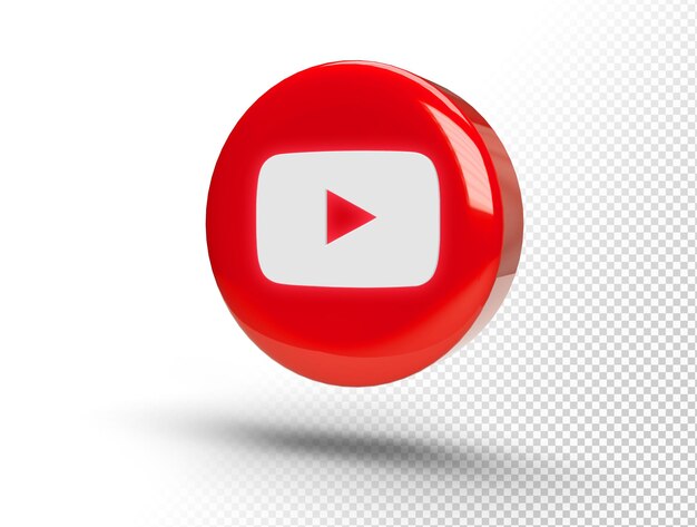 Logotipo de YouTube que brilla intensamente en un círculo 3D realista