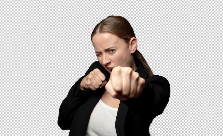 PSD Gratis looking confident angry strong and aggressive with fists ready to fight in boxing position
