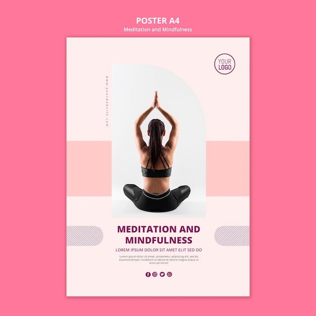 Gratis PSD lotus positie meditatie en mindfulness flyer