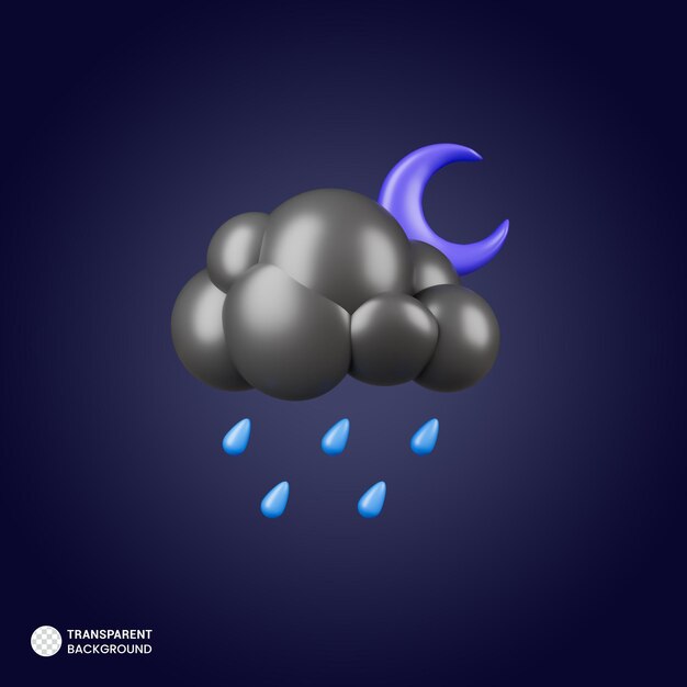 Luna con nube de lluvia icono 3d render ilustración