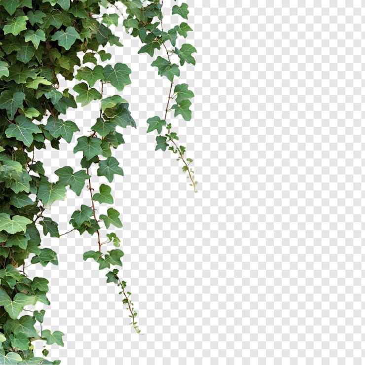 PSD gratuito lussureggianti vigne di edera verde che scendono in cascata isolate su uno sfondo trasparente
