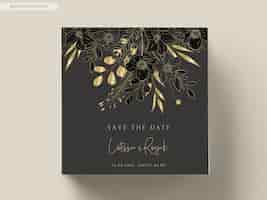 Gratis PSD luxe gouden bloemen bruiloft uitnodigingskaart