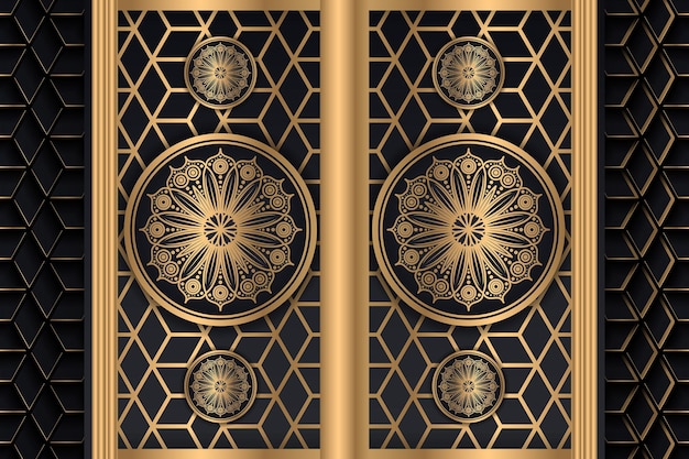 Gratis PSD luxe mandala achtergrond met gouden arabesque patroon arabische islamitische oost-stijl