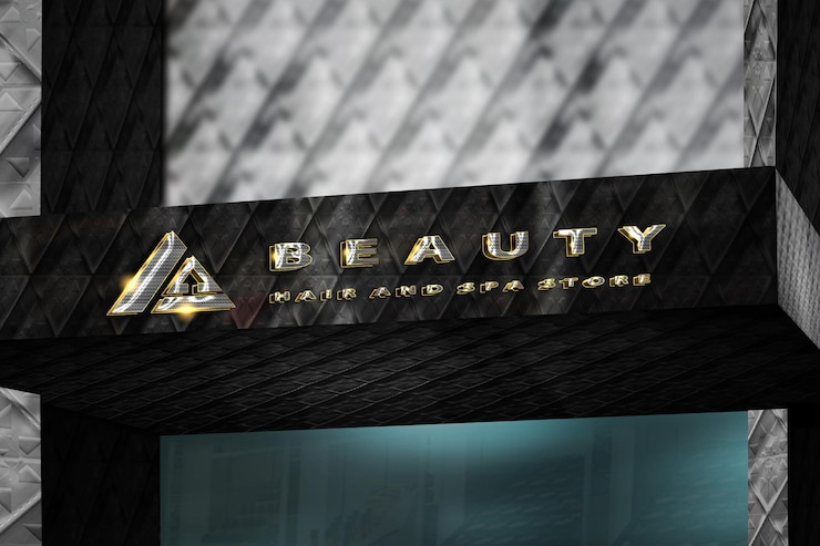 Gratis PSD luxe schoonheidswinkel gevel logo-effect mockup