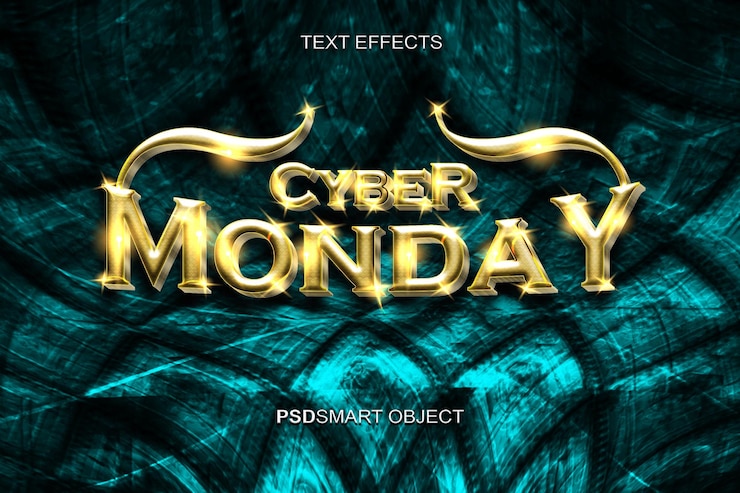 PSD Gratis luxury cyber monday gold 3d text style mockup
