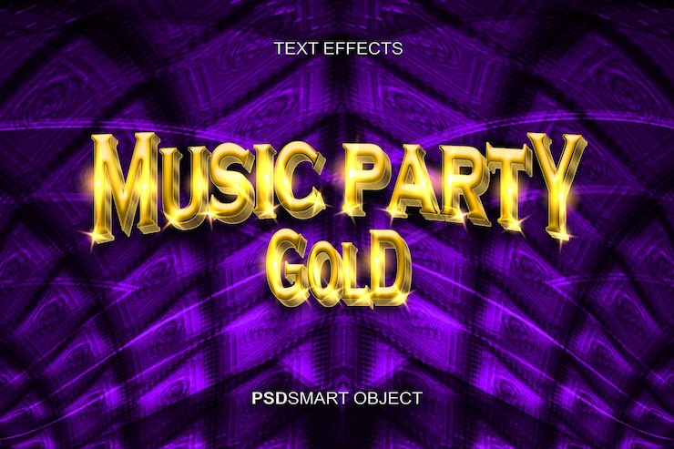 PSD Gratis luxury music party gold 3d text style mockup