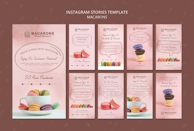 PSD gratuito macarons concept instagram stories template