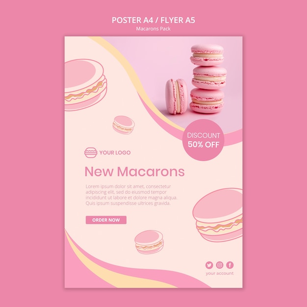 Macarons pack flyer-stijl