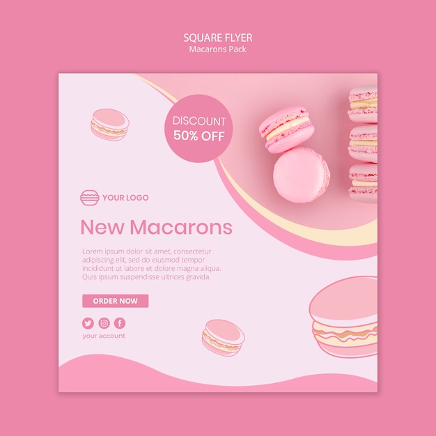 Macarons pakken vierkante flyer-sjabloon in