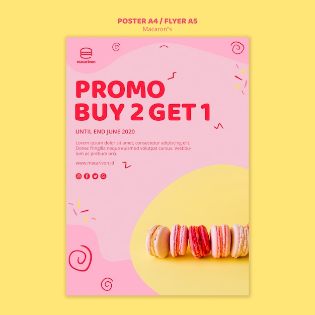 Gratis PSD macarons promo poster sjabloon