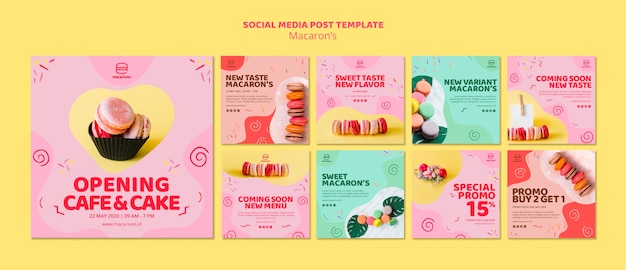 Gratis PSD macarons social media postsjabloon