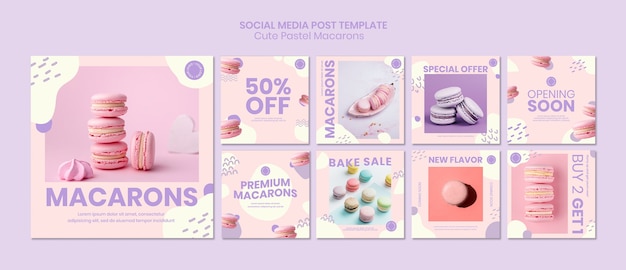 Gratis PSD macarons social media postsjabloon