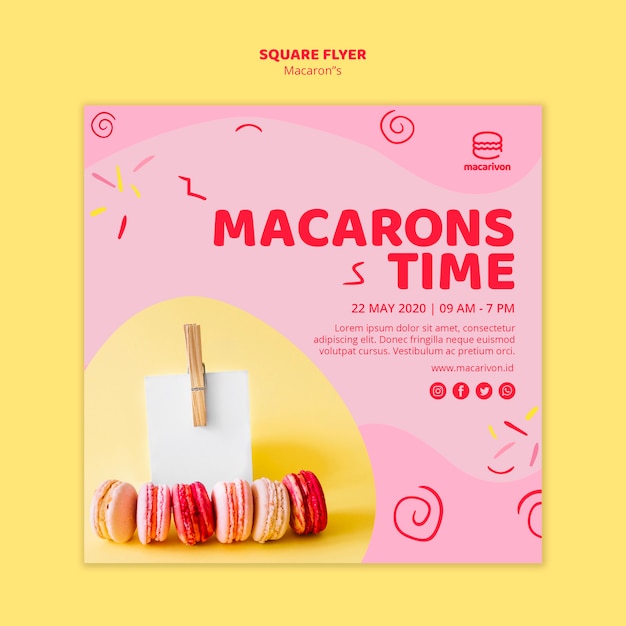 Gratis PSD macarons tijd vierkante flyer