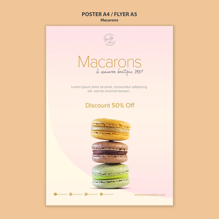 Gratis PSD macarons verkoop poster stijl