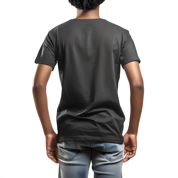 Man in blanco zwart t-shirt geïsoleerd op witte achtergrond met clipping pad