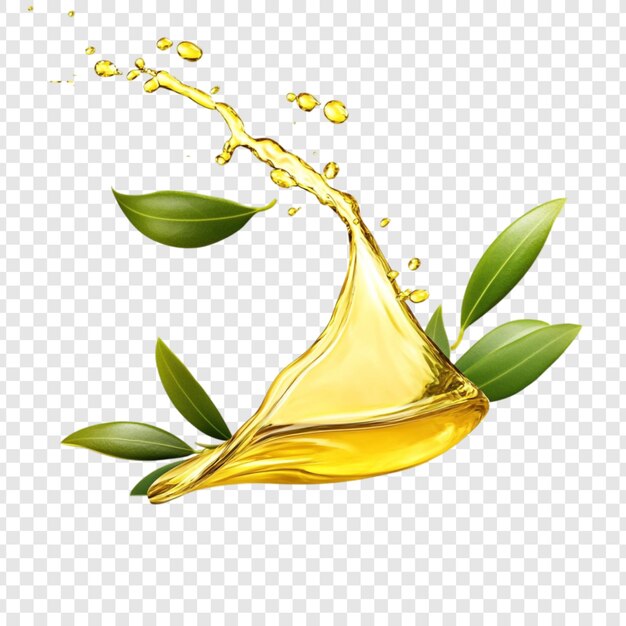 Una mancha de aceite dorado con hojas verdes es una imagen refrescante