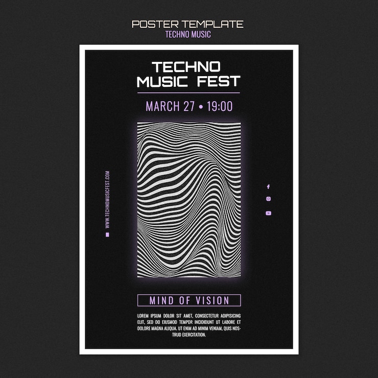 PSD gratuito manifesto del festival di musica techno