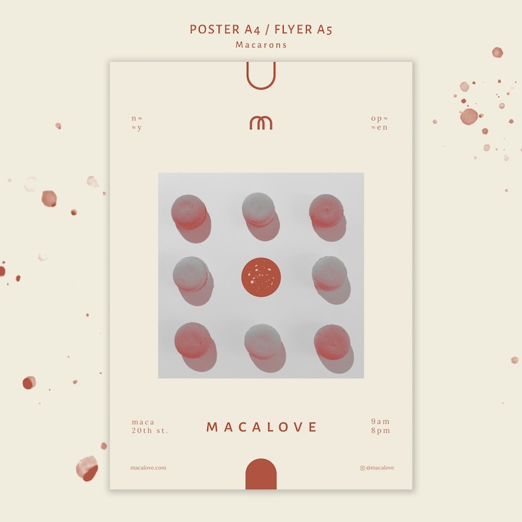 PSD gratuito manifesto del modello del negozio di macarons