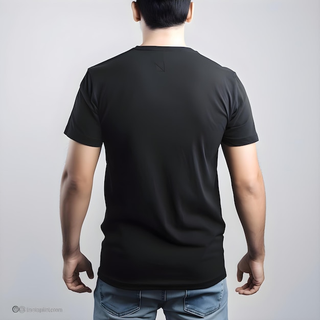 Mannelijk model met een blanco zwart t-shirt mock-up front view