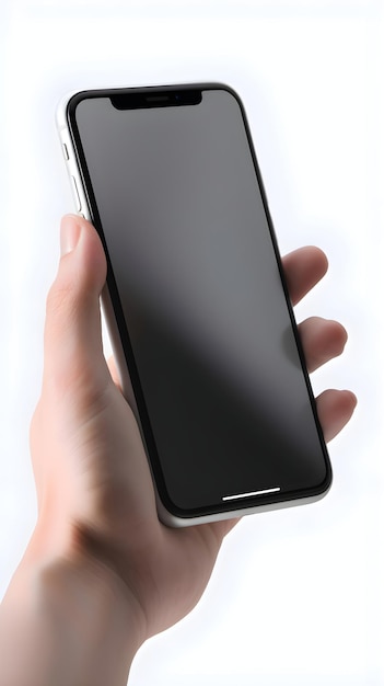 Gratis PSD mannelijke hand met een smartphone met een zwart scherm op een witte achtergrond