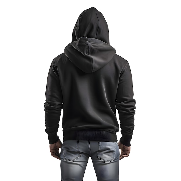 Gratis PSD mannen zwarte hooded sweatshirt geïsoleerd op witte achtergrond met clipping pad