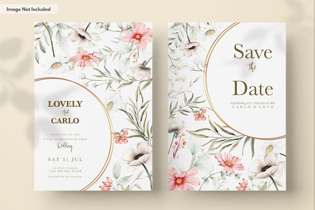 PSD gratuito mano elegante dibujo invitación de boda acuarela diseño floral