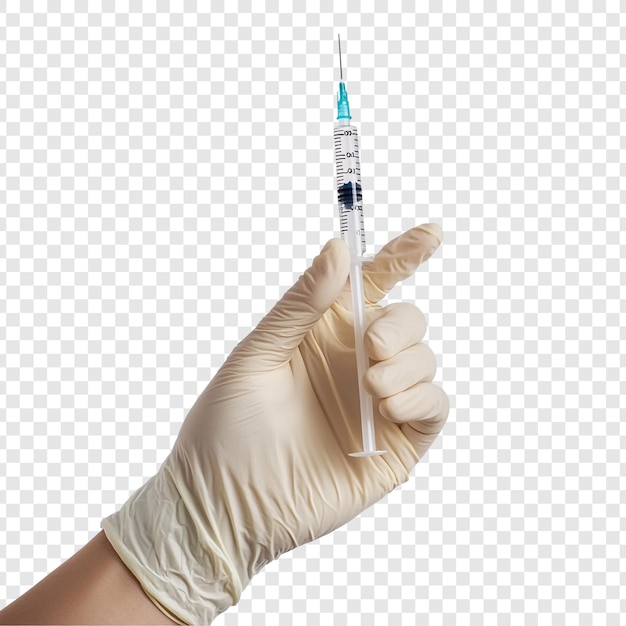 Mano con guantes sosteniendo una jeringa Imagen médica