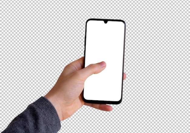 PSD gratuito mano izquierda aislada que sostiene el teléfono inteligente