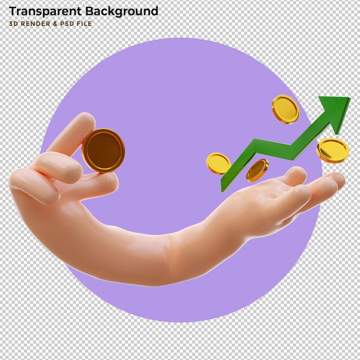 PSD gratuito mano de personaje de empresario de dibujos animados sostiene un concepto de crecimiento de dinero. ilustración 3d.