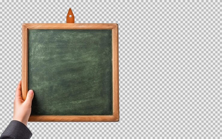 PSD gratuito mano sujetando pizarra verde sobre fondo aislado