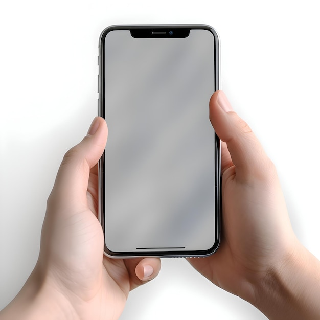 PSD gratuito manos masculinas sosteniendo un teléfono con una pantalla en blanco sobre un fondo blanco