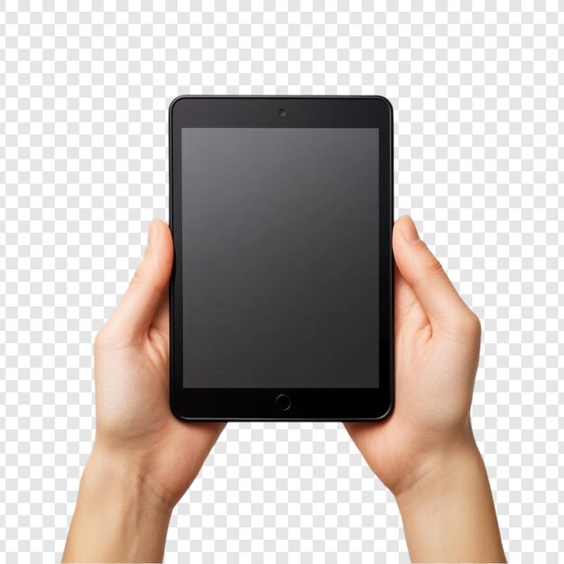 Manos sosteniendo un dispositivo de tableta negra