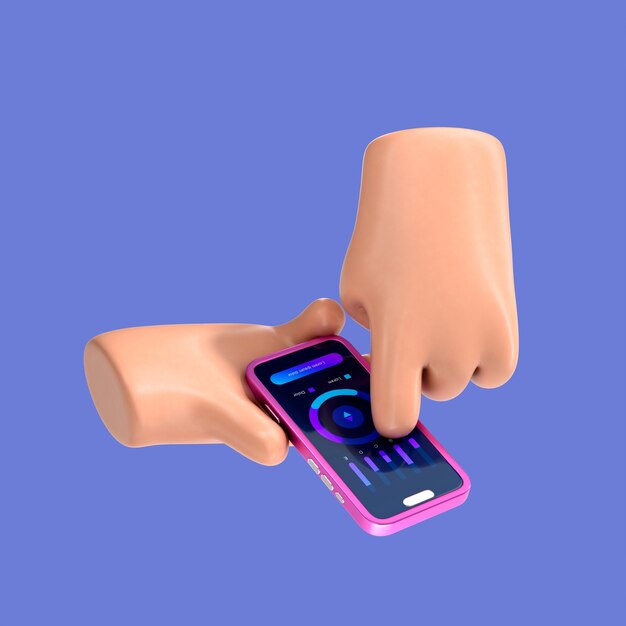 Manos sosteniendo un teléfono inteligente rosado con toque