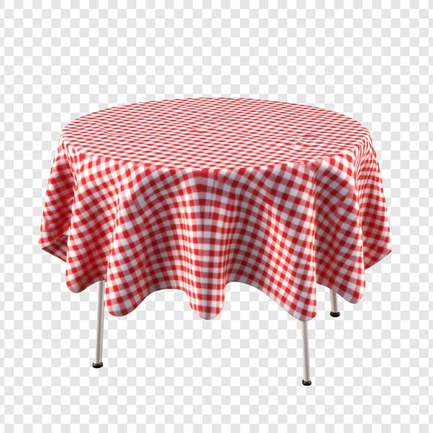 Un mantel a cuadros rojo y blanco en una mesa redonda