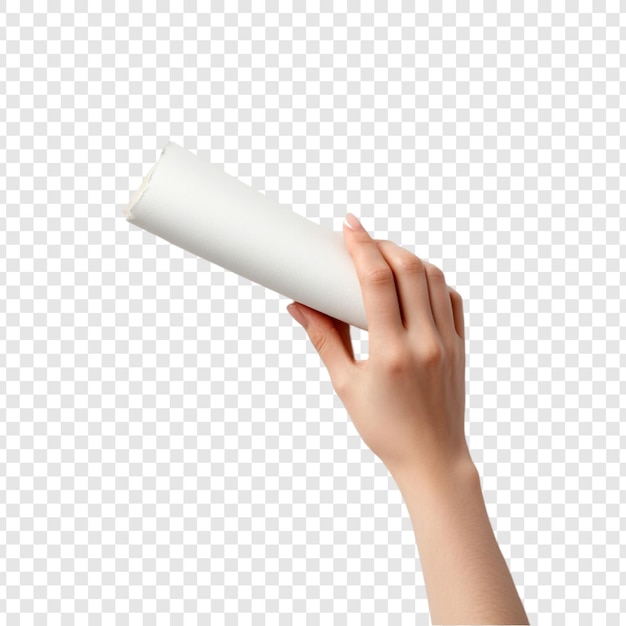 Manteniendo a la mano un papel blanco enrollado Estudio de disparo Mockup plantilla Elemento de diseño