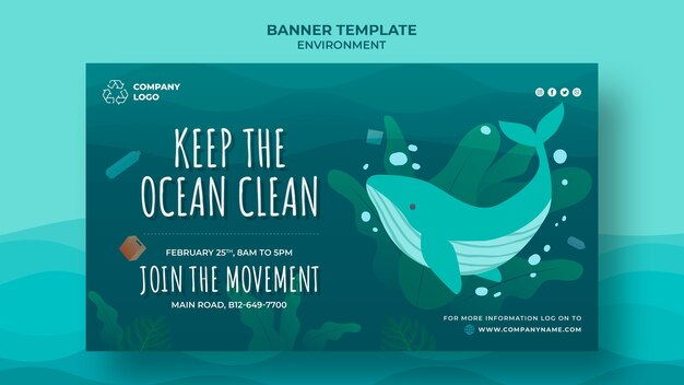 Mantieni il modello di banner pulito sull'oceano con la balena