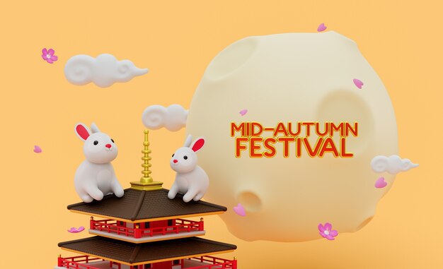 maqueta 3d para el festival del medio otoño con una variedad de elementos