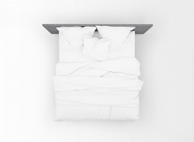 Maqueta de cama doble moderna aislada en la vista superior