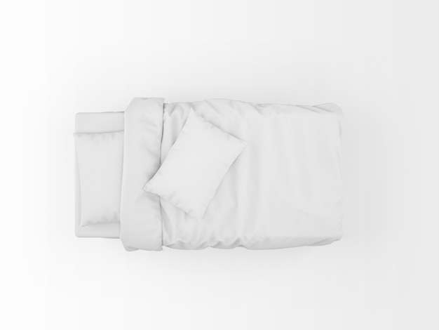 Maqueta de cama individual moderna aislada en la vista superior