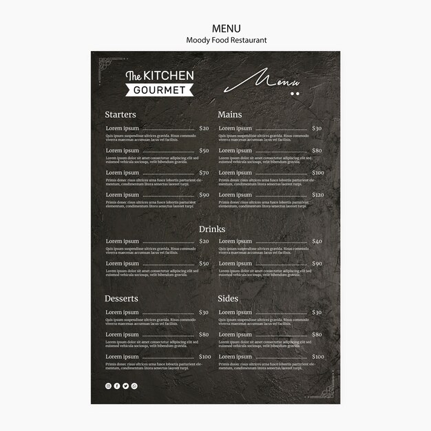 Maqueta de concepto de menú de restaurante de comida cambiante
