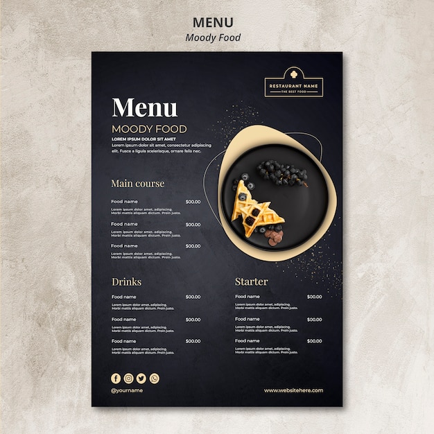 Maqueta de concepto de menú de restaurante de comida cambiante