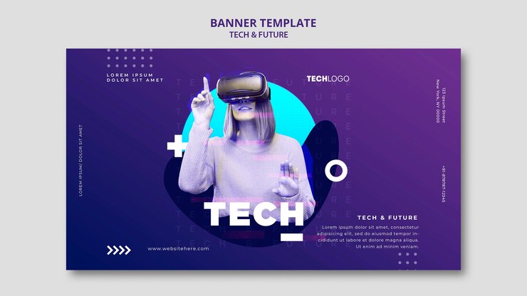 PSD gratuito maqueta de concepto de plantilla de banner técnico y futuro