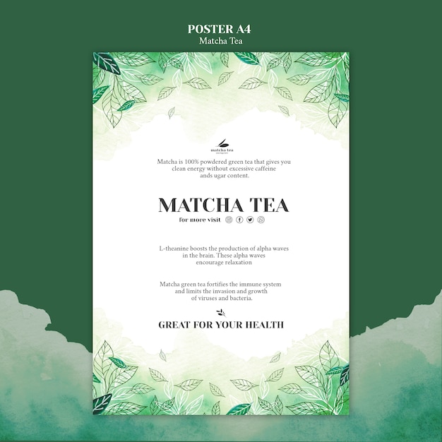 PSD gratuito maqueta de concepto de póster de té matcha