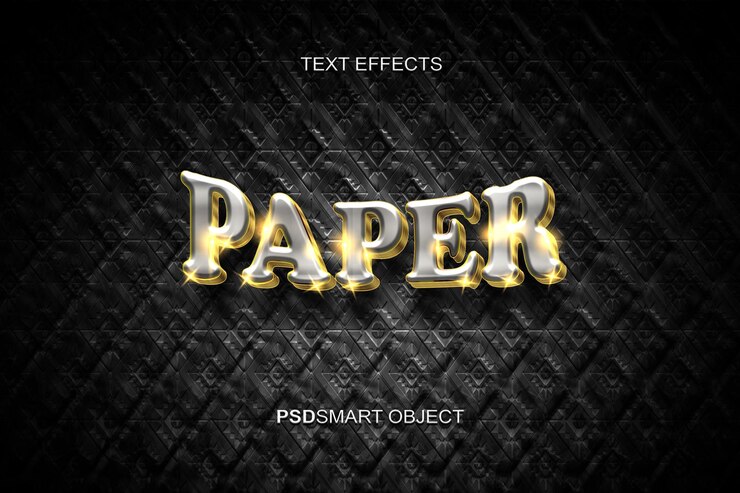 PSD gratuito maqueta de estilo de texto 3d de cromo de papel de lujo