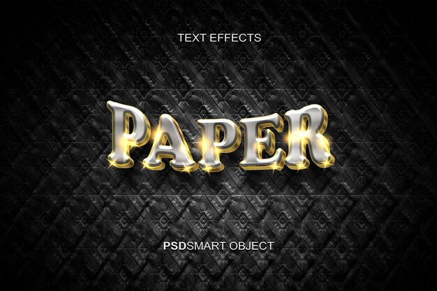 Maqueta de estilo de texto 3D de cromo de papel de lujo